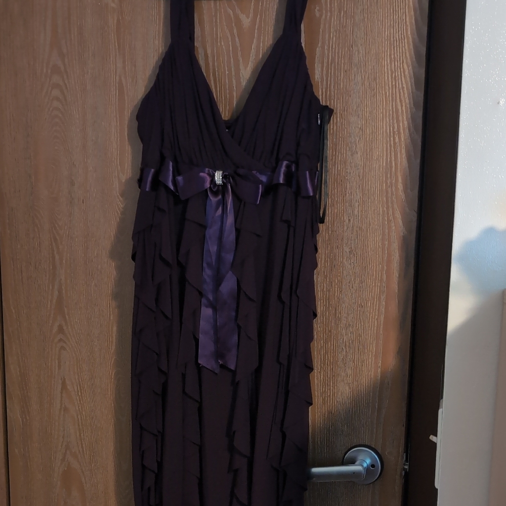 Betsy & Adam Purple Ruffle Prom Dress